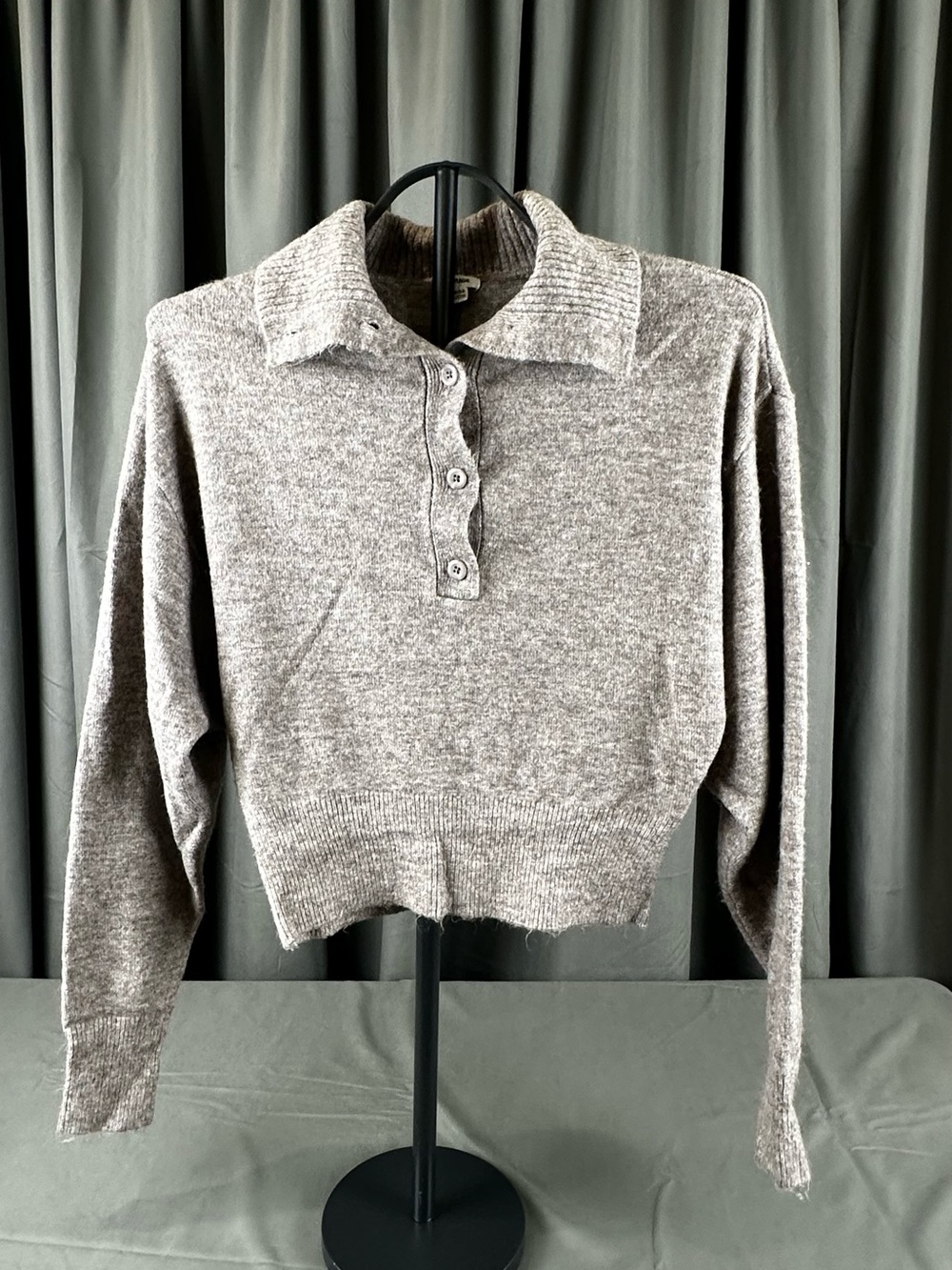 Garage Women's Heather Gray Button-Up Polo Sweater